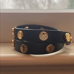 Tory Burch Logo Stud Leather Double Wrap Bracelet